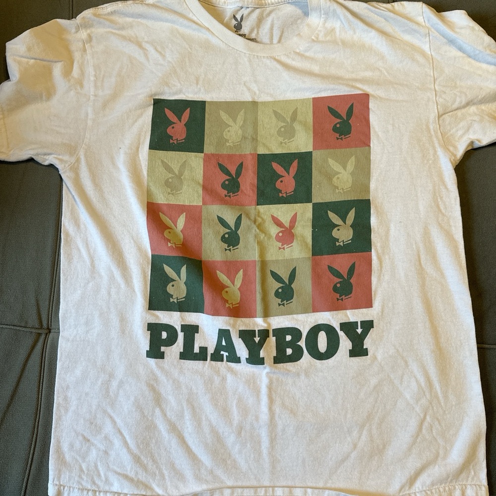 Playboy Womens Graphic T-Shirt - White with Multicolor Design